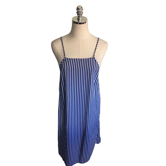 Asos Dress Women's Size 4 Blue White Striped Sleeveless Open Back strappy mini - Picture 1 of 6